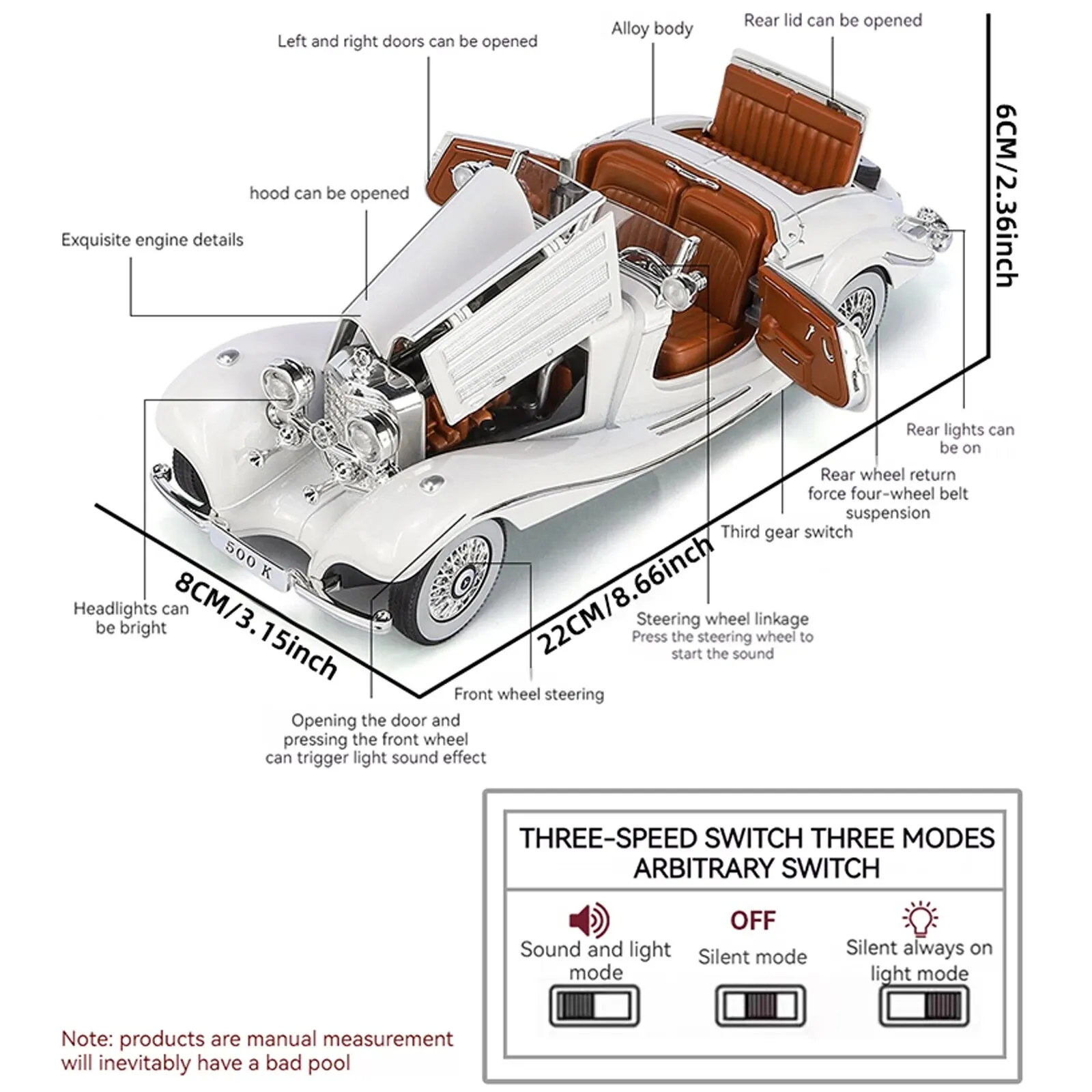 1:24 Alloy Vintage Car Model, Classic for 500K and CLK-GTR Series, Suitable for Youth Collection and Display