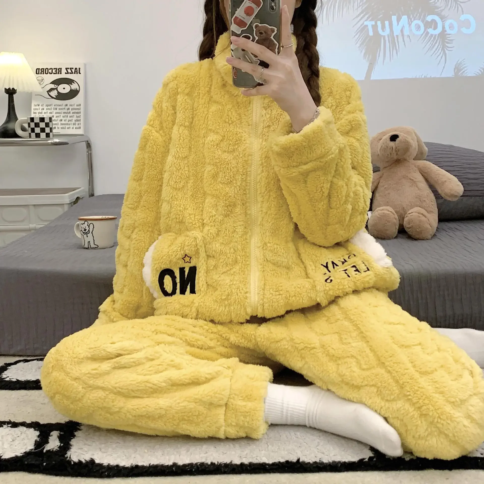 Women's Winter Fluffy Plush Zippered Loose Fit Cross-border Pajamas New Style Long Sleeve Homewear Outerwear