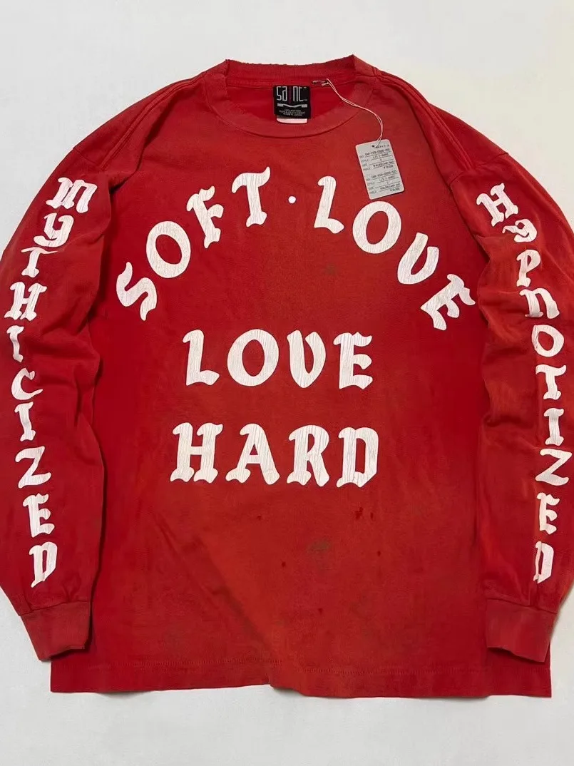 

Футболка Saint Mxxxxxx Soft Love с круглым вырезом и длинным рукавом, винтажная, с эффектом потертости, с английским буквенным принтом, унисекс, молодежная, модная, хлопковая