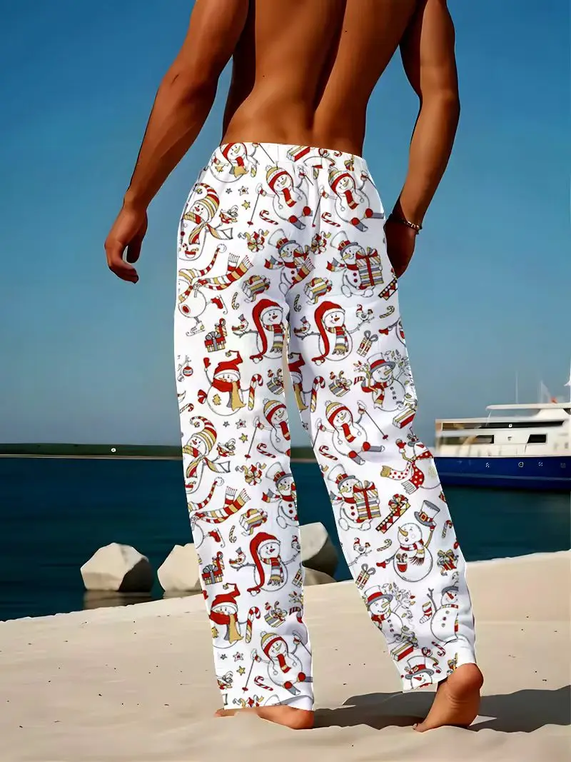 

Men's pants 2025 3D digital printing snowman pattern men spring and autumn trousers thin quick-drying non-fading baggy pants