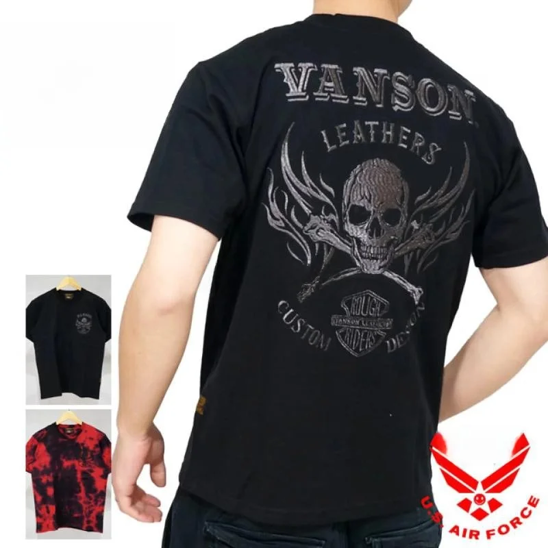 

Vason Retro Embroidered Classic Skull Flame Tie Dye Motorcycle Knight Pure Cotton Casual ort Sve T-irt Tee