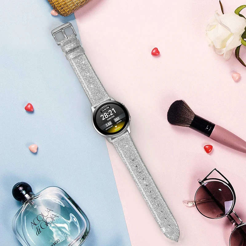 Samsung Watch gt2 gt3 pro 22mm,女性用の光沢のあるスポーツブレスレット