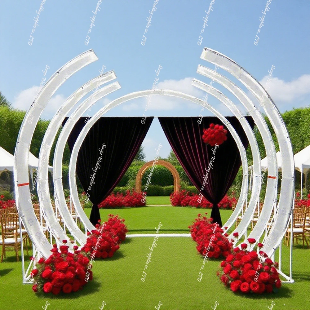 Luxury c-shaped Large  Light stand Background Set Golden white Metal Leaf Stage Backdrop Decoration for Wedding Hotel Event