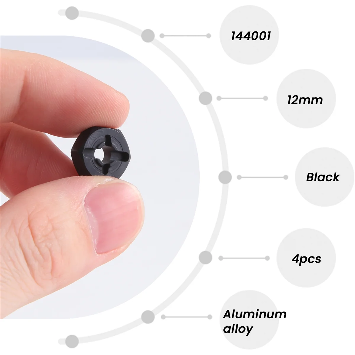 อะแดปเตอร์ฐานล้อเชื่อมต่ออะลูมินัมอัลลอย12มม. การอัพเกรดอะแดปเตอร์หกเหลี่ยมสำหรับ wltoys 144001 1/14ชิ้นส่วนอะไหล่รถยนต์ RC, สีดำ