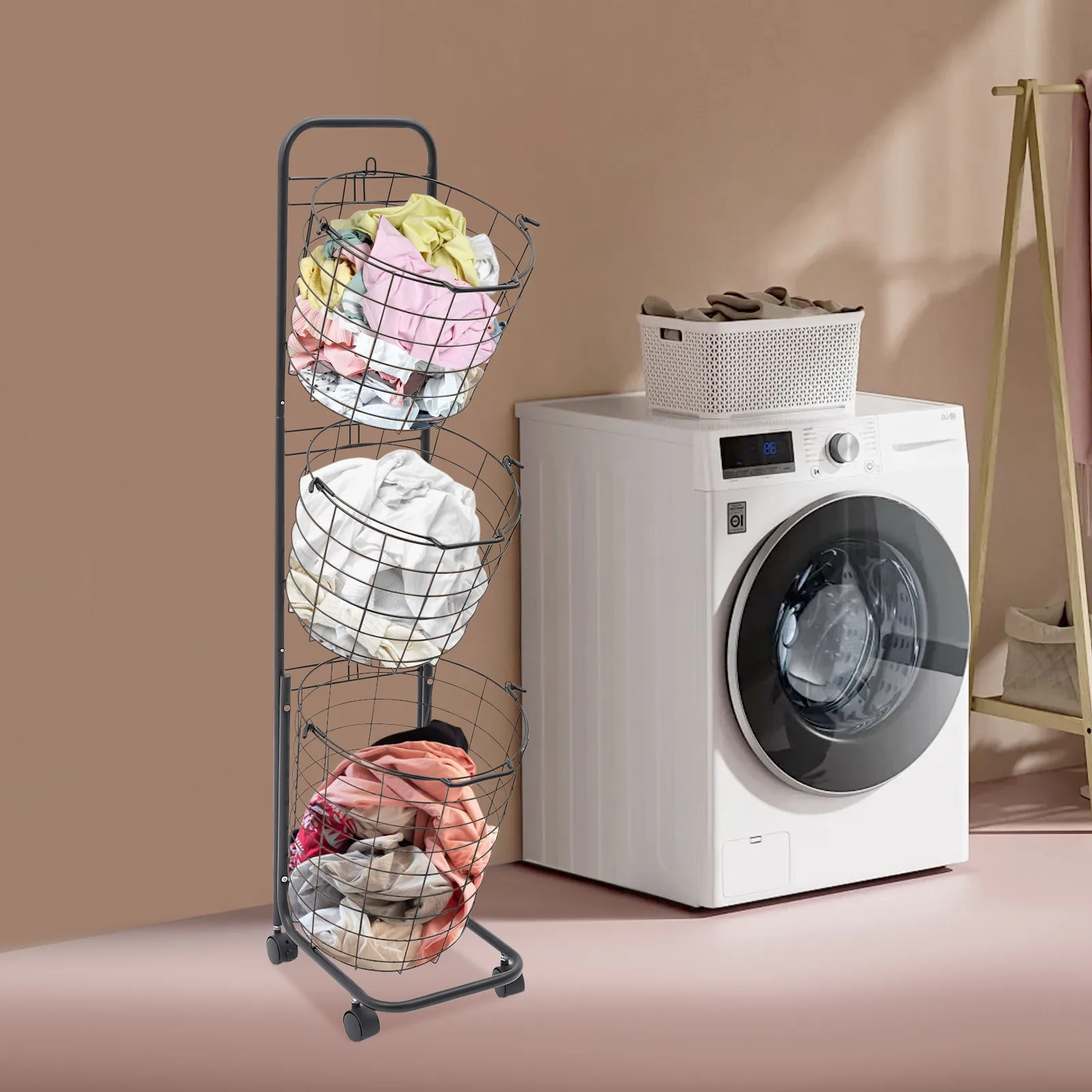 

6.6-11Lbs Per Hamper Load-Bearing Laundry Organizer 4 Universal Wheels 2 with Brakes Easy Movement Stable Fixation