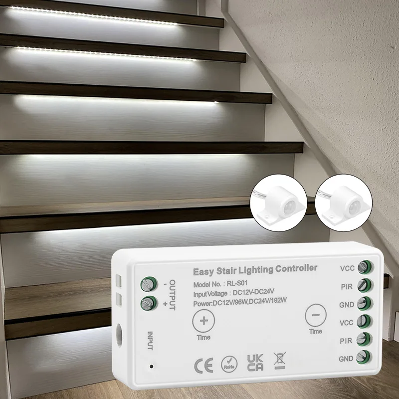 WiFi Tuya APP DC 12V 24V 8A Easy LED Stair Lighting Controller with PIR Infrared Human Motion Daylight Sensor Switch RF Remote