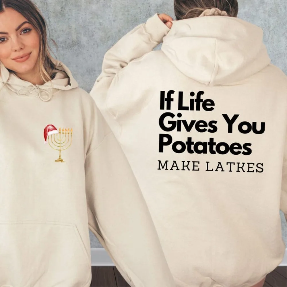إذا تعطيك الحياة تمنحك البطاطس مما يجعل المزالج هانوكا هوديي: مضحك اليهودية عطلة النساء الرجال البلوز الشتاء ملابس النساء