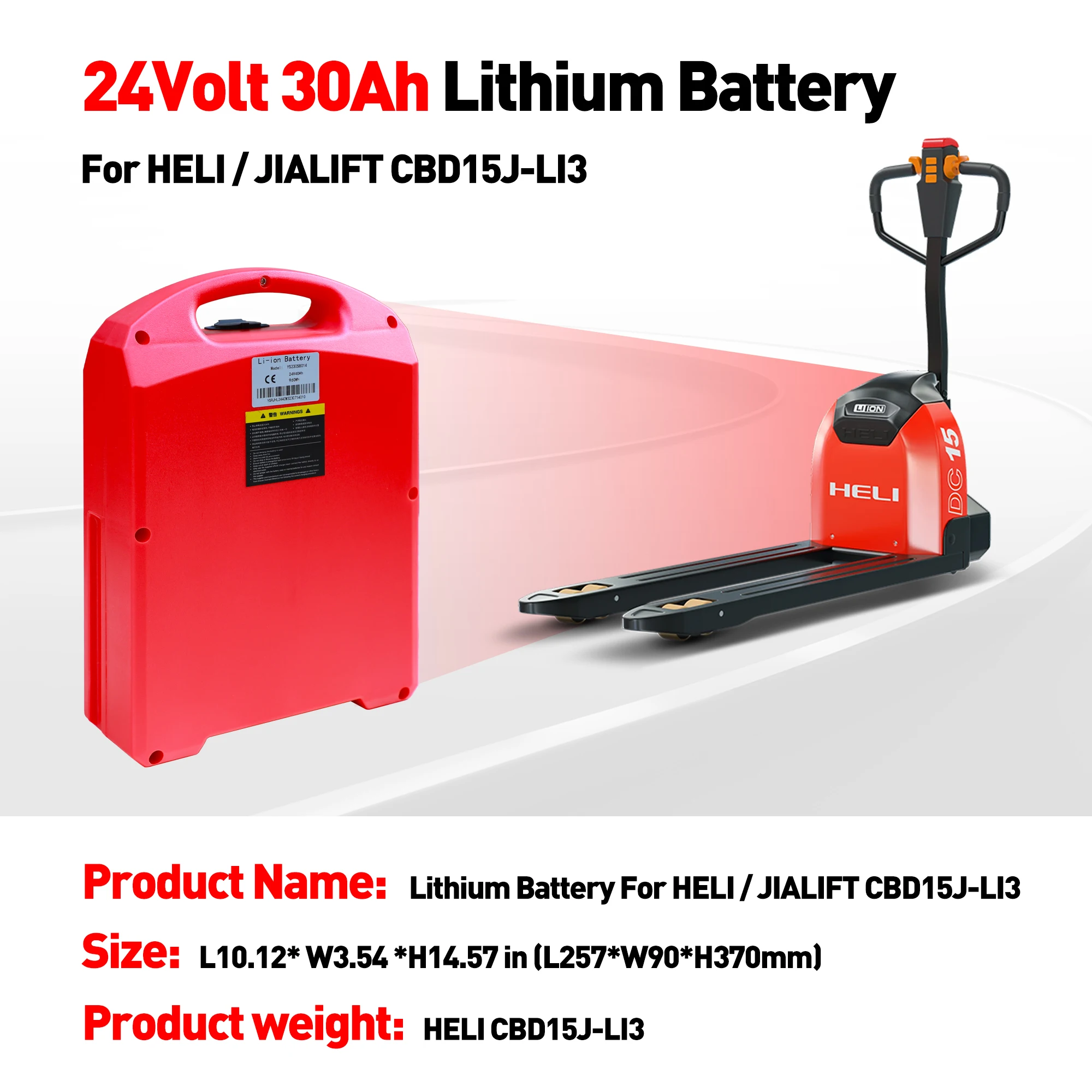 

24V 30Ah LiFePO4 Lithium Battery for Electric Forklift pallet jack CBD15J-LI3