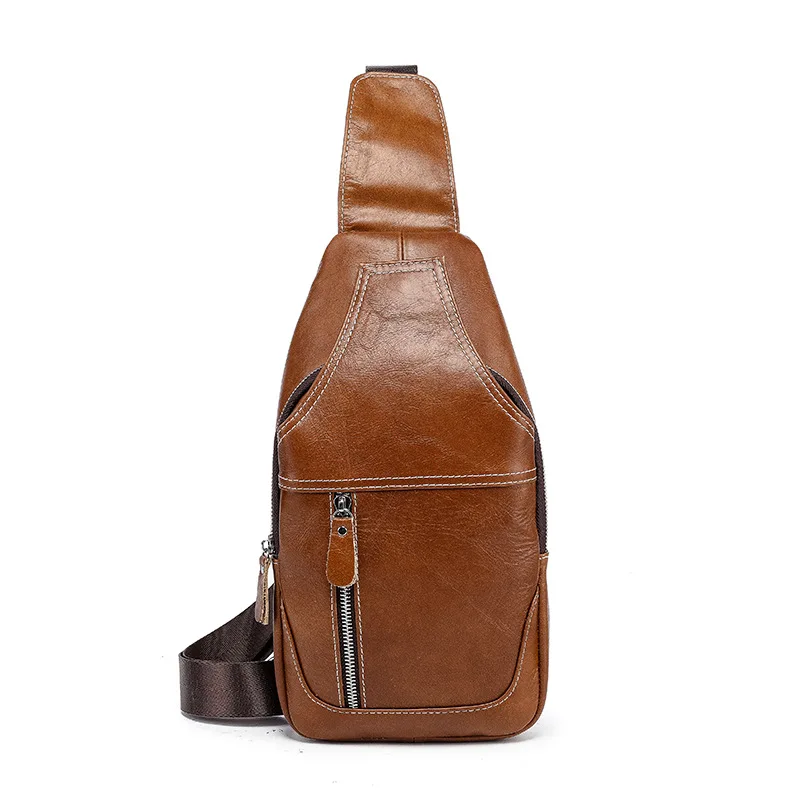 Bolsa de peito de couro genuíno para homens, bolsa tiracolo, marca de luxo, casual, esportiva masculina, bolsa de ombro pequena clássica