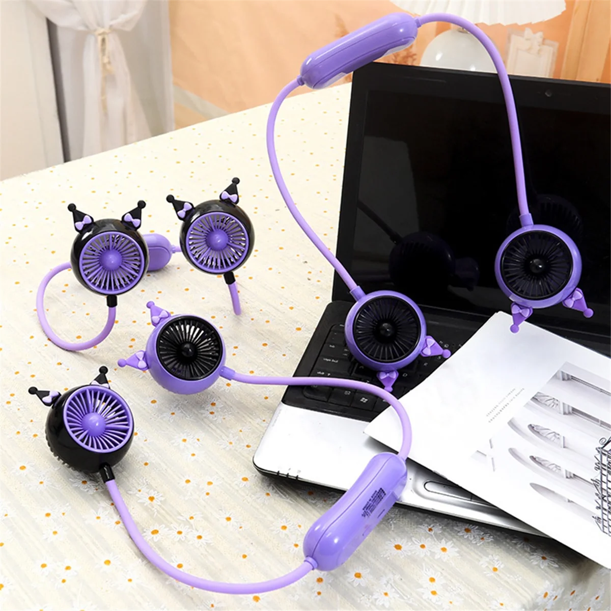 Neck Fan 300-500mah Battery Operated Neckband Fan Hand-Free Wearable Personal Fan for Hot Flashes Home Purple Black