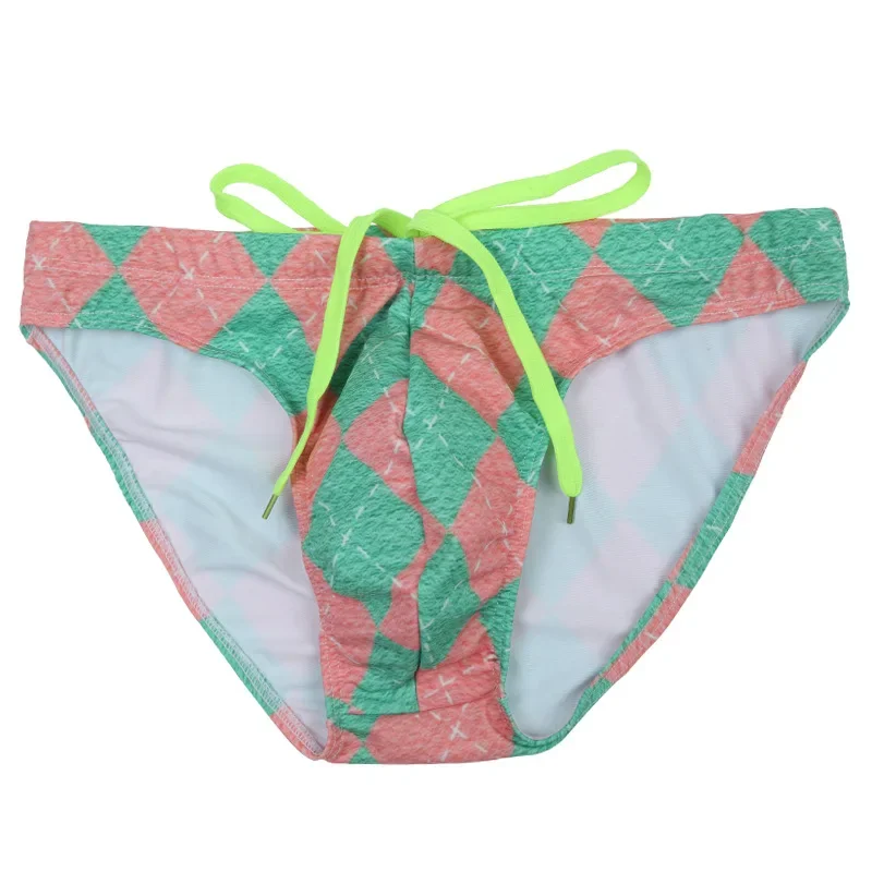 

Fashionable and sexy low-waisted quick-drying large size printed teenagers swimming thong bikini swimming suit for youth men