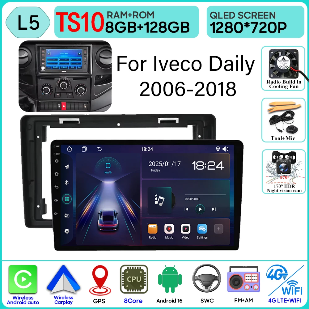 Android 16 Carplay Voor Iveco Daily 2006-2018 Video Autoradio GPS Navigatie Auto Monitor Autoradio Geen 2din Scherm GPS DVD Video