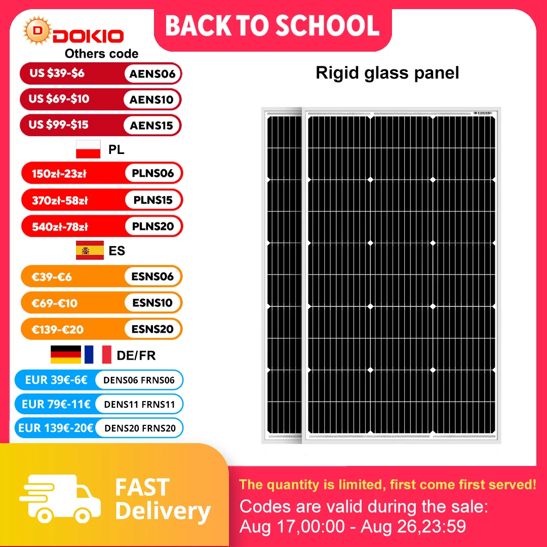 DOKIO 18V 100W 200W Rigid Solar Panel China
