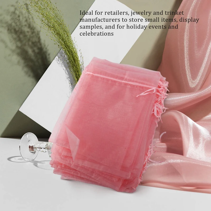 100Pcs Large Organza Bags Blush Pink, 17X23 Cm Mesh Gift Bags Drawstring Jewelry Pouches For Christmas Wedding