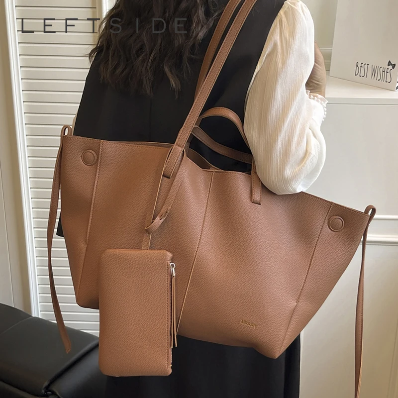 

LEFTSIDE Fashion Leather Tote Bag for Women 2025 Tend Female Simple Large High Capacity Shoulder Bag Women Handbags and Purses
