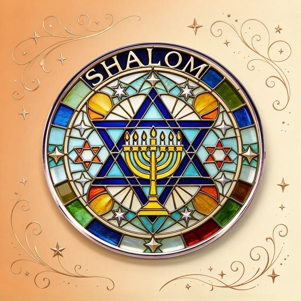 CIFBUY Vintage Stained Glass Style Shalom Menorah Aluminum Wall Art Waterproof Durable for Living Room Bedroom Home Jewish Decor