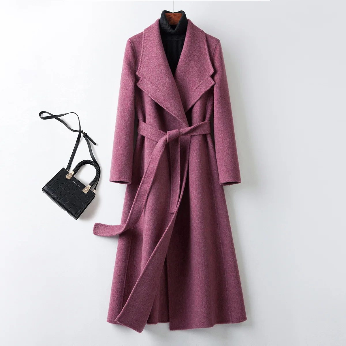 Cashmere Coat Women Autumn Winter Long Shoulder Thin Woolen Coat Women Clothing