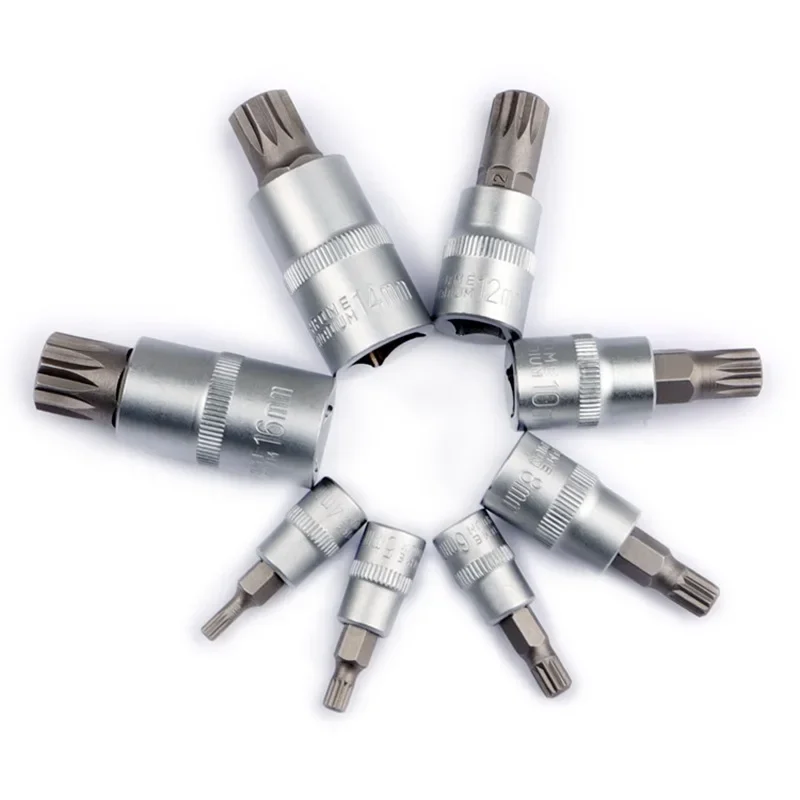 8 قطعة 1/4 "3/8" 1/2 "12 نقطة ملم الثلاثي مربع سبلاين بت مجموعة مقابس M4-M16 مع قوس ل عزم الدوران المفك اسئلة مفتاح بانة