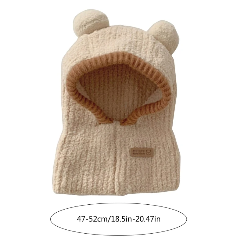 Syal Topi Bayi 2 In 1 Topi Beanie Penutup Telinga Musim Dingin Hangat Terintegrasi Penghangat Leher dengan Pom Penting Luar Anak