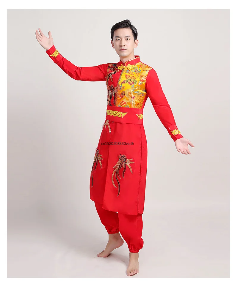 Adult female ancient chinese costume Drum performance suit male Chinese style festive Yangko dance suit