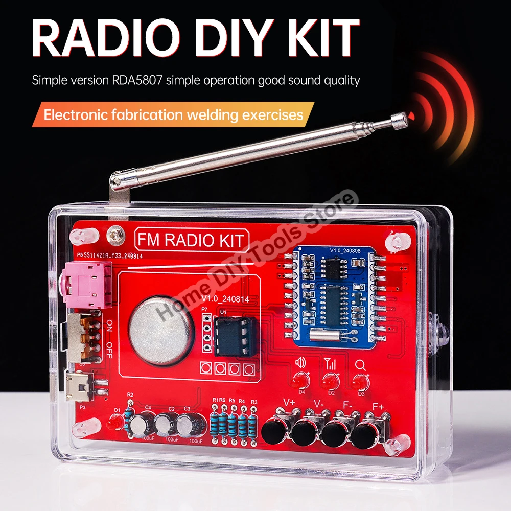 RDA5807 DIY Electronic Kits Wireless Stereo FM Radio Receiver Module 87-108MHZ DIY Soldering Project Practice Solder