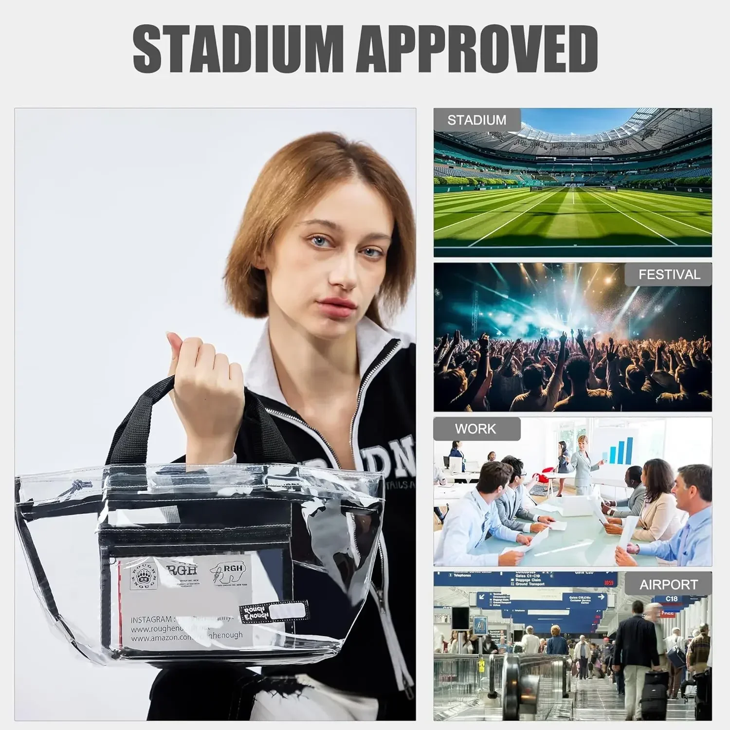 Rough Enough Clear Stadium Bag Handbag for Women Concert Sport Events Cute view 2