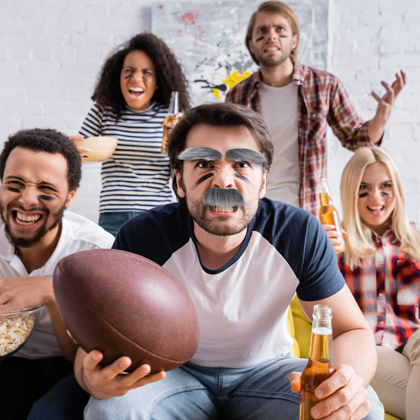 1 Juego de cejas de barba falsa esenciales para Halloween, conjunto autoadhesivo de alta realidad, ceja de bigote, accesorio de Cosplay, disfraz divertido para hombres