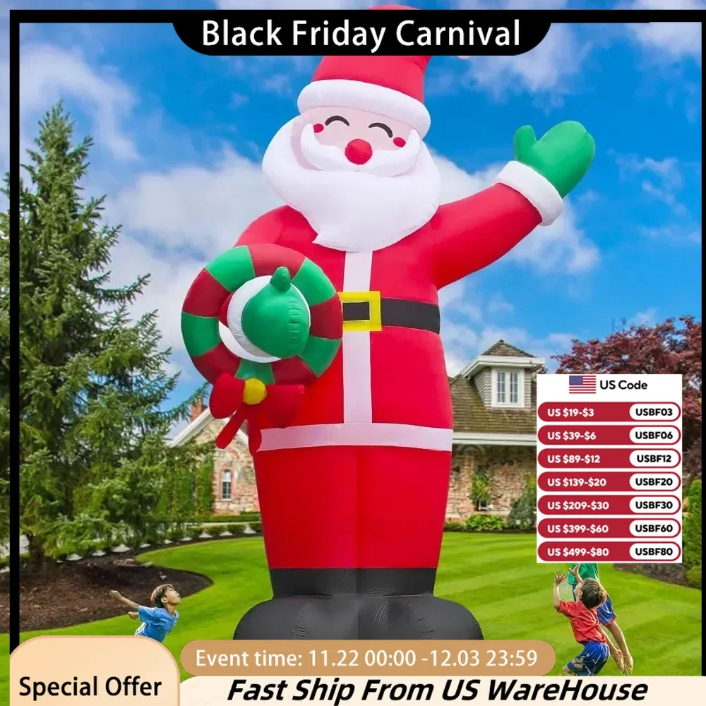 

Giant Christmas Inflatable Toy Santa Claus Outdoor, Built-in LED Light with Blower, Used for Christmas Decoration Parties