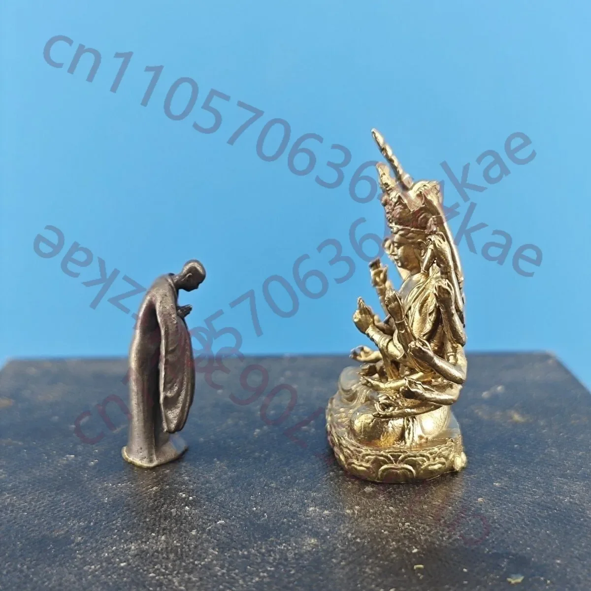 Solid Brass Monk Bodhisattva Small Statue Micro Landscape Bonsai Rockery Decor