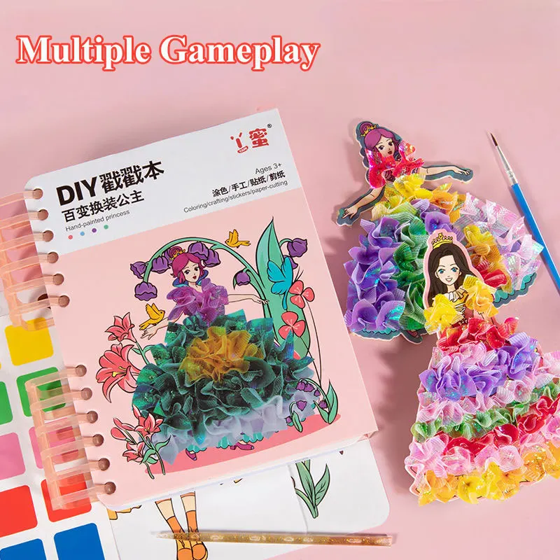 Drawing Dress-up Stickers Book DIY Paint Girls Toys Kid Art Poking Princess Handmade Educational Coloring Children Learning Gift