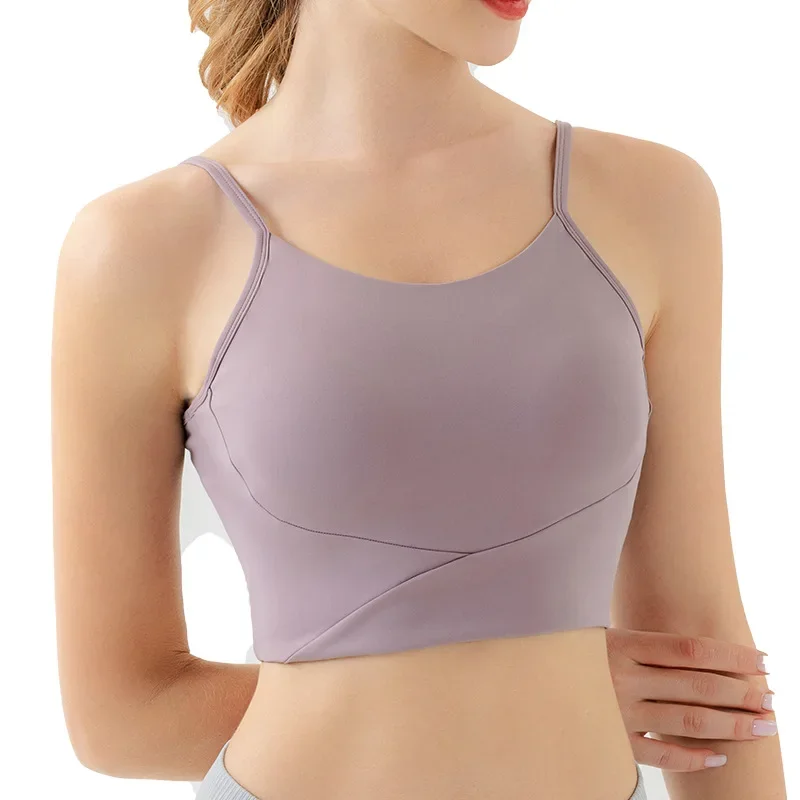 Soutien-gorge de sport avec coussin de poitrine pour femme, haut de gymnastique, sous-vêtements dos nu pour femme, soutiens-gorge de fitness, vêtements de yoga push-up, vêtements de sport