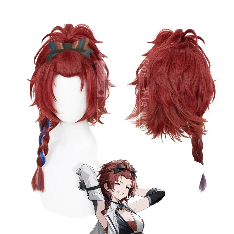 Wuthering Waves Chixia Cos 가발 45-50cm 레드 블루 핑크 내열성 합성 머리 할로윈 파티 애니메이션 코스프레 가발 + 가발 모자