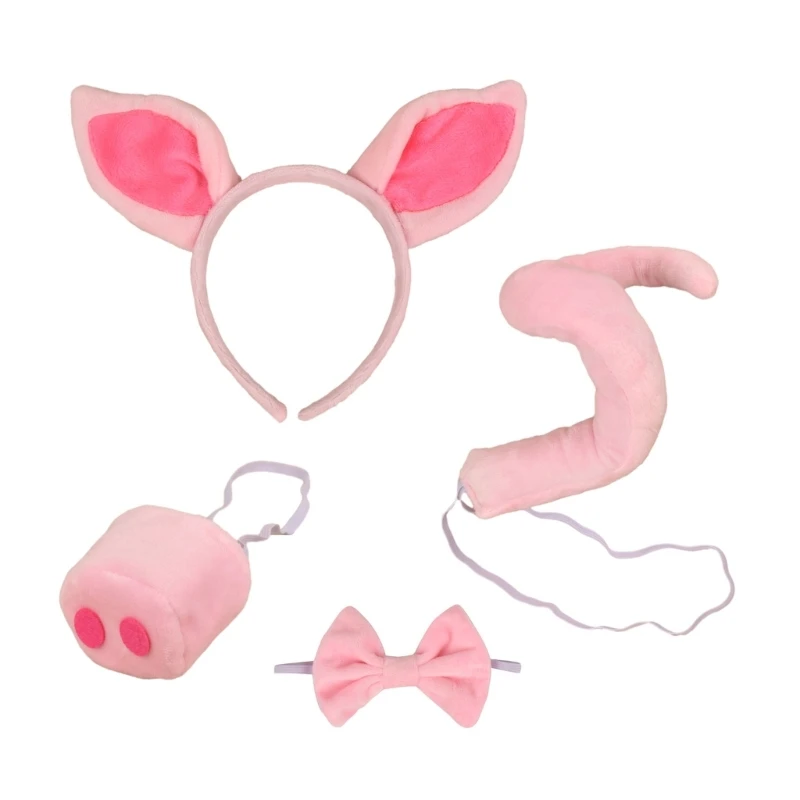 

Pig Costume Set Pig Ears Nose Tail and Bow Tie Pink Pig Fancy Dress Costume Kit Accessories for Kids Halloween Party