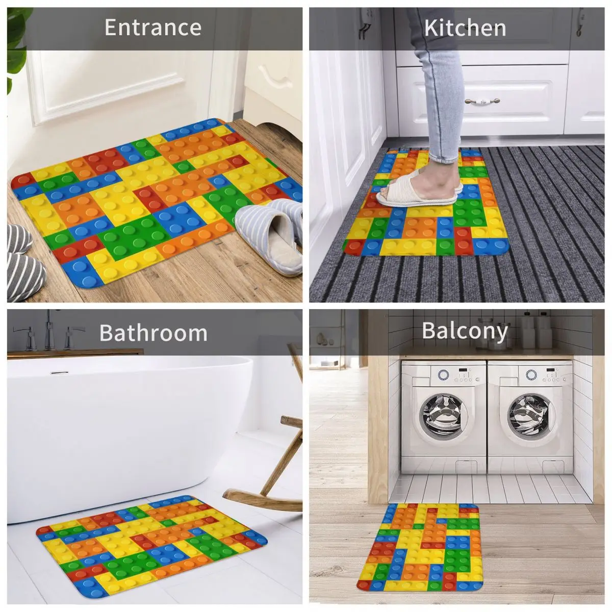 Building Blocks Construction Brick Anti-slip Doormat Floor Mat Cushion Carpet Rug for Kitchen Entrance Home Balcony Footpad Mats