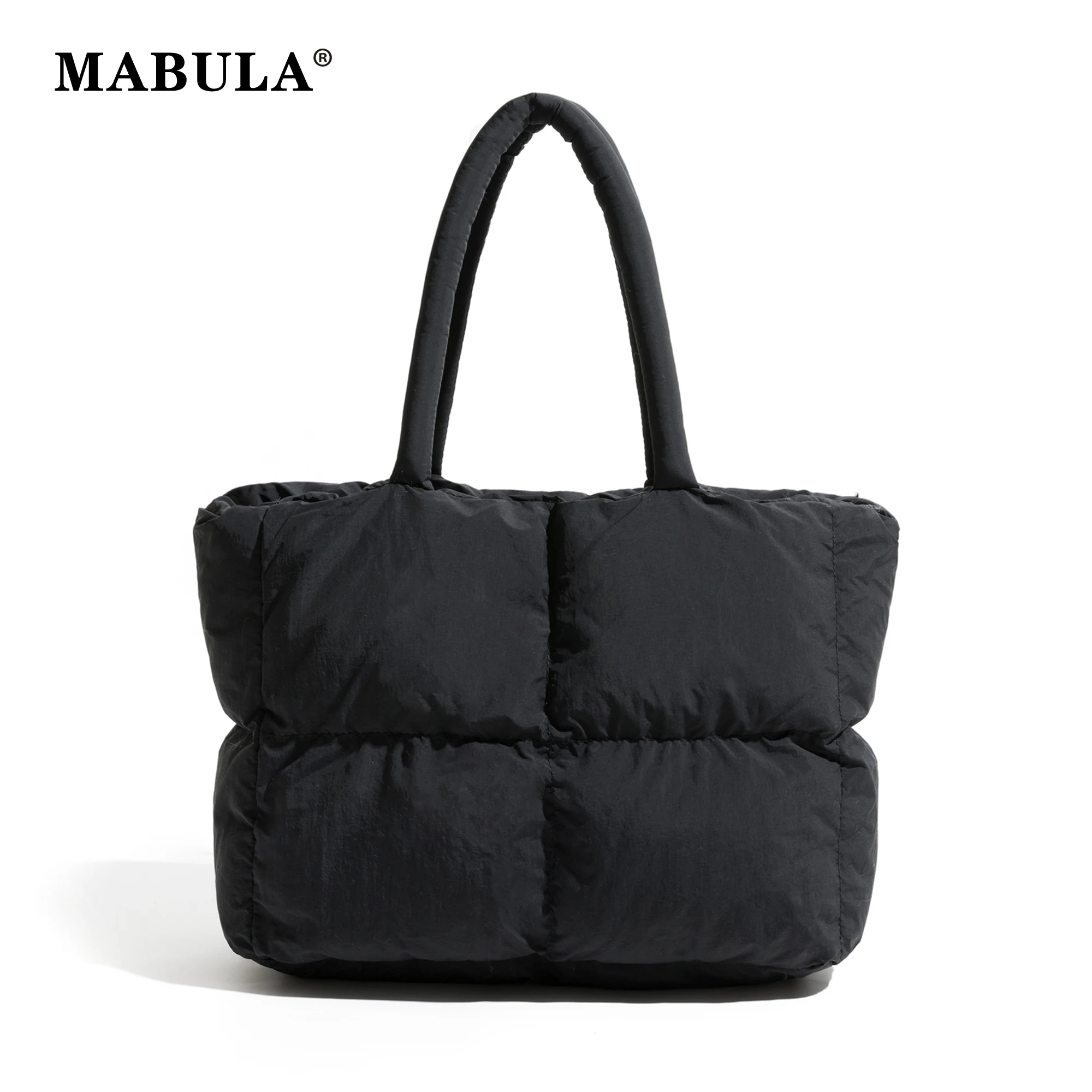 MABULA Quilted Puffer Bag for Women Japanese Simple Cotton Padded Tote Handbag Big Casual Pillow Work Purse Winter