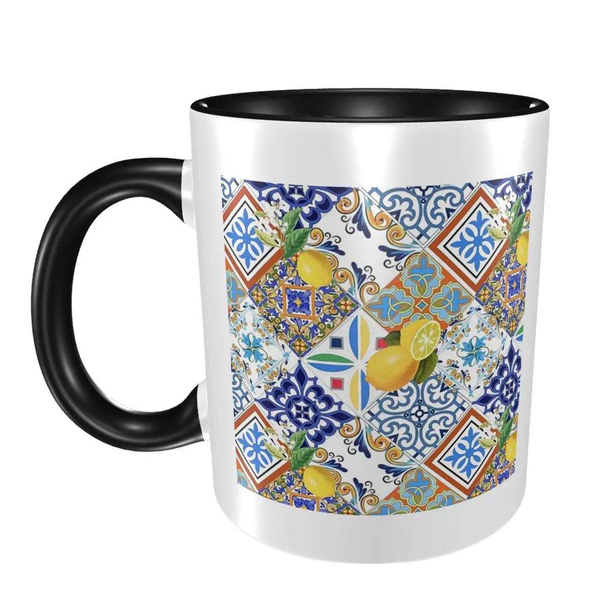 

Mediterranean Tiles And Lemon Mug Funny Ceramic Coffee Cups Tea Mugs Milk Cup Drinkware Gift for Friends