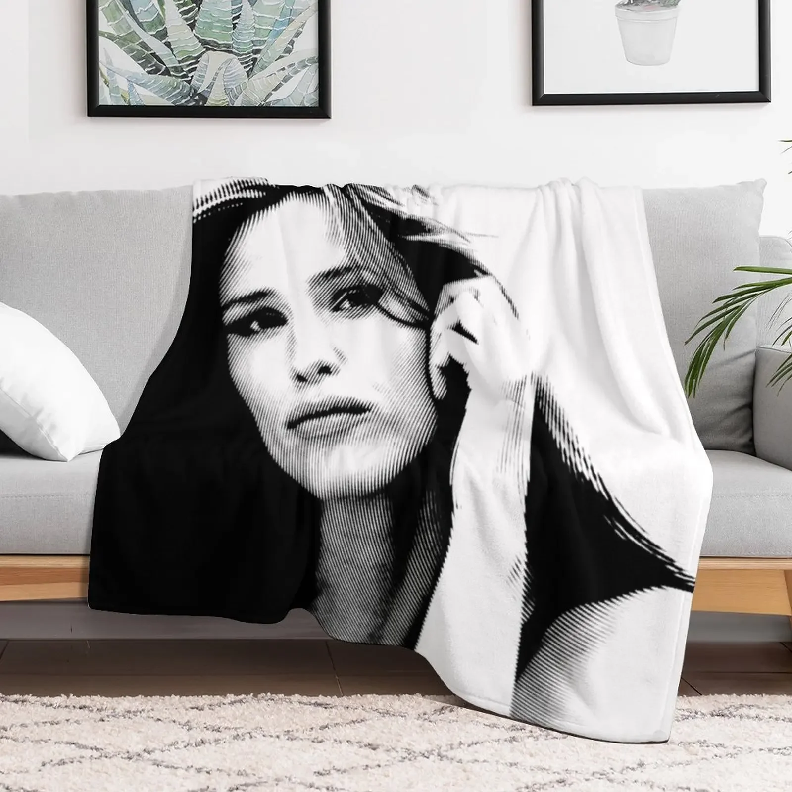 Jennifer Garner Black & White Portrait (Linocut) Throw Blanket Baby cosplay anime Blankets