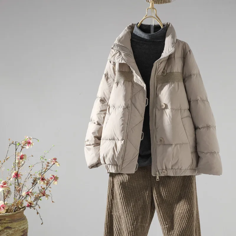 Autumn Winter Women Stand Collar Thick Down Coat Warm White Duck Down Jacket Parkas Female Casual Loose Short Puffer Outwears