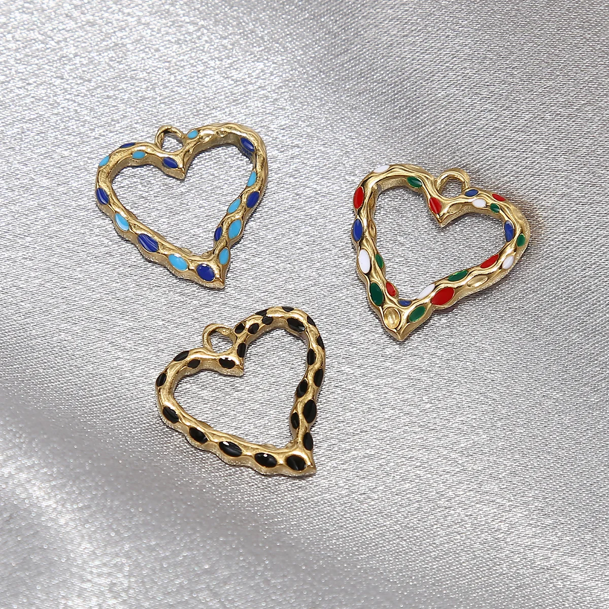 5pcs Stainless Steel Enamel Heart Pendant for Bracelet Necklace Love Flaming Sacred Heart Charms DIY Valentine Jewelry Gifts