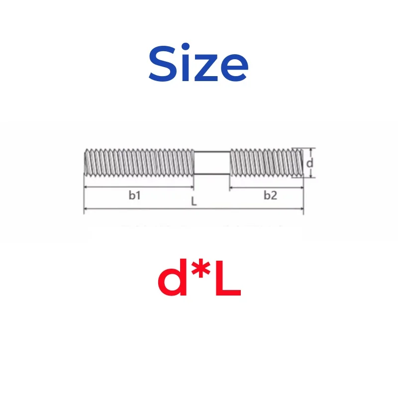 M16 M18 M20 304 Stainless Steel Unequal Length Double Head Bolts Screws Dual Head Thread Bar