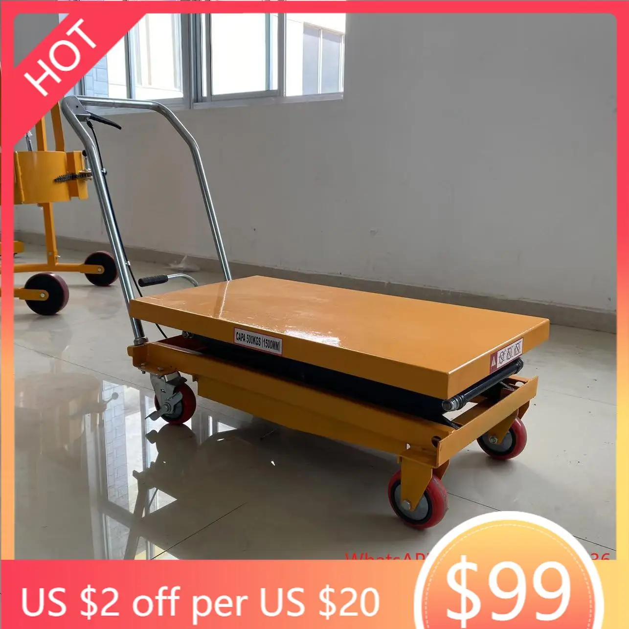 Capacity 150kg Lifting Height 1.2m Platform Manual Movable Lifting Height Hydraulic Scissor Mini Lift Table Cart