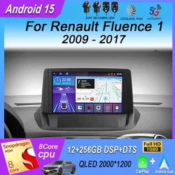 Android 15 For Renault Fluence 1 2009 - 2017 Multimedia Monitor Carplay Auto WIFI Navigation Player Video Stereo GPS Radio QLED
