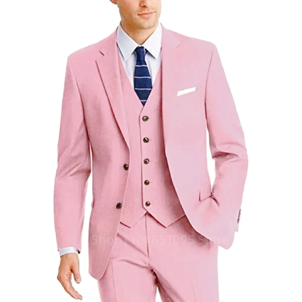 

Formal 3-Piece Men's Suit Wedding Tuxedos Slim Fit Groomsmen Suit Notch Lapel Two-Buttons Blazer Vest Pants Suits for Business