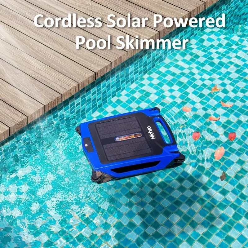 Skimmer per piscina robotizzata Nichro con modalità di pulizia, batteria ad energia solare e ricaricabile, con prevenzione automatica degli ostacoli