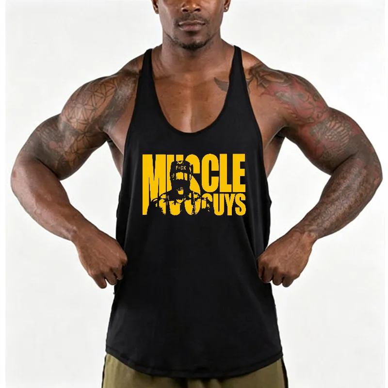 Muscleguys Running Vests Mens Cotton Y-Back Gym Stringer Tank Tops Bodybuilding Sleeveless Shirt Muscle Workout Fitness Singlets