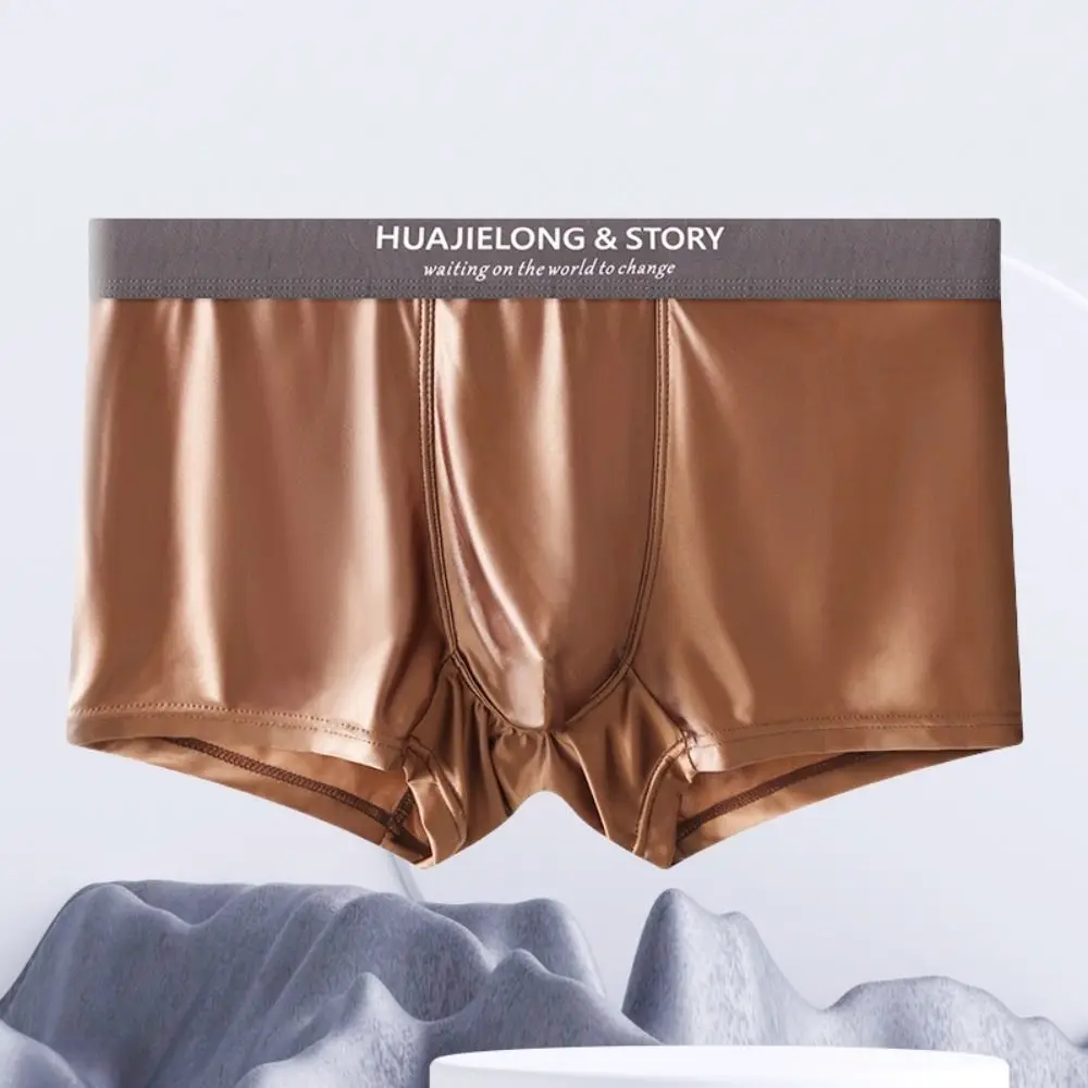 

Simple Thin Satin Silk Boxer Briefs Seamless Underpants Ice Silk Boxers Mid Waist Lingerie Underwear for Men Men