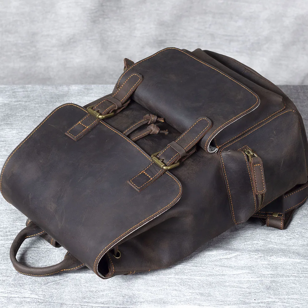 S.WORKER Vintage Echtleder-Rucksack Laptop-Tasche Lässiger Crazy-Horse-Leder-Schulrucksack – Detail 10