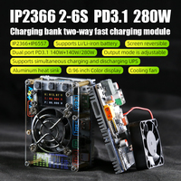 IP2366 PD3.1 280W Powerbank Motherboard Li/Li-iron 21700/18650 2-6S 0.96inch Screen 140W+140W 2Type-C UPS Fast Charging Module