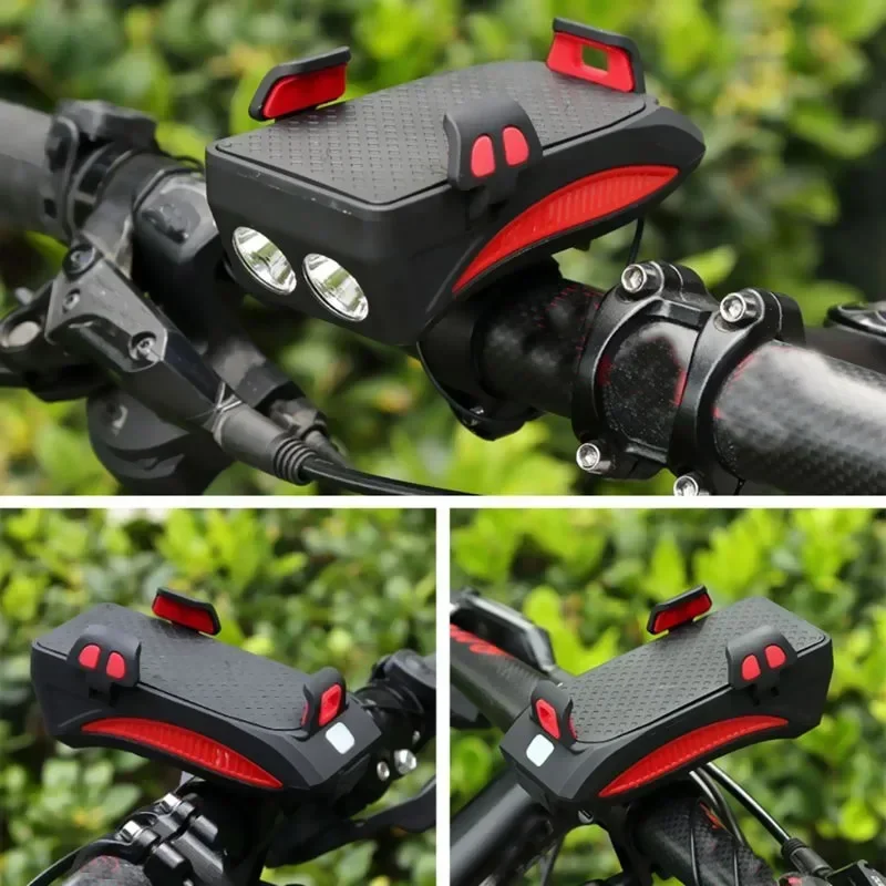 4 IN 1 Led Bicycle Light Front USB Rechargeable Solar Horn Phone Holder Bicycle Lamp 4000mAh Flashlight for Bike Light Lantern