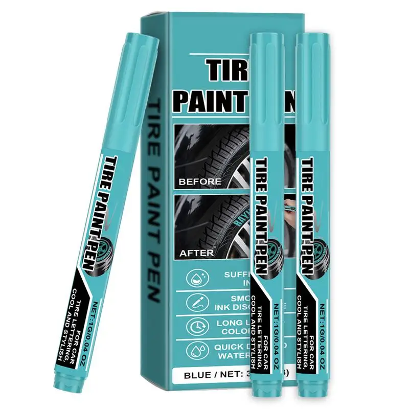 Tire Paint Refinishing Pen For Car Blue Paint Repair Pen For Car Tire 3X Automotive Black Car Scratch Remover Pen Professional